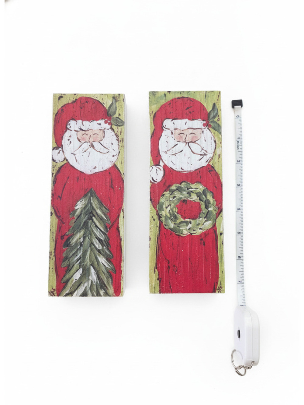 Hand Painted Wooden Santa Claus Christmas Wall Plaques - Set of 2